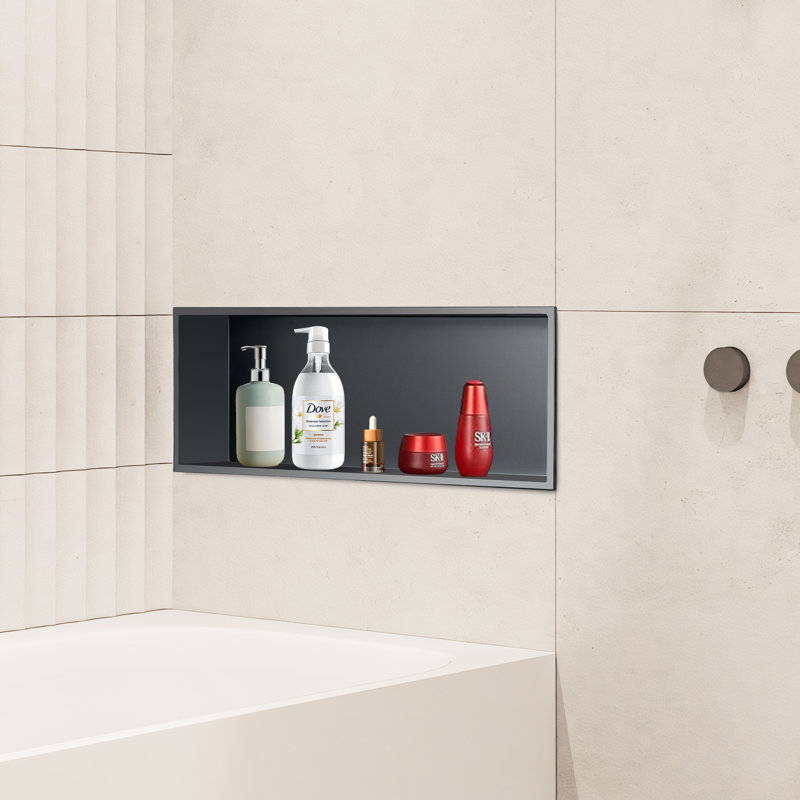 Latitude Run® 24" Shower Niche Shelf Stainless Steel 18 Gauge Black ...